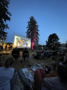 Publikum schaut auf Leinwand.