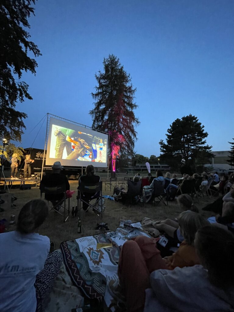Publikum schaut auf Leinwand.